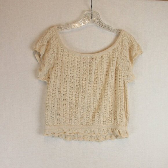 Guess Women's Lace Knit Peasant Top Size M Cream Crochet - Picture 9 of 14